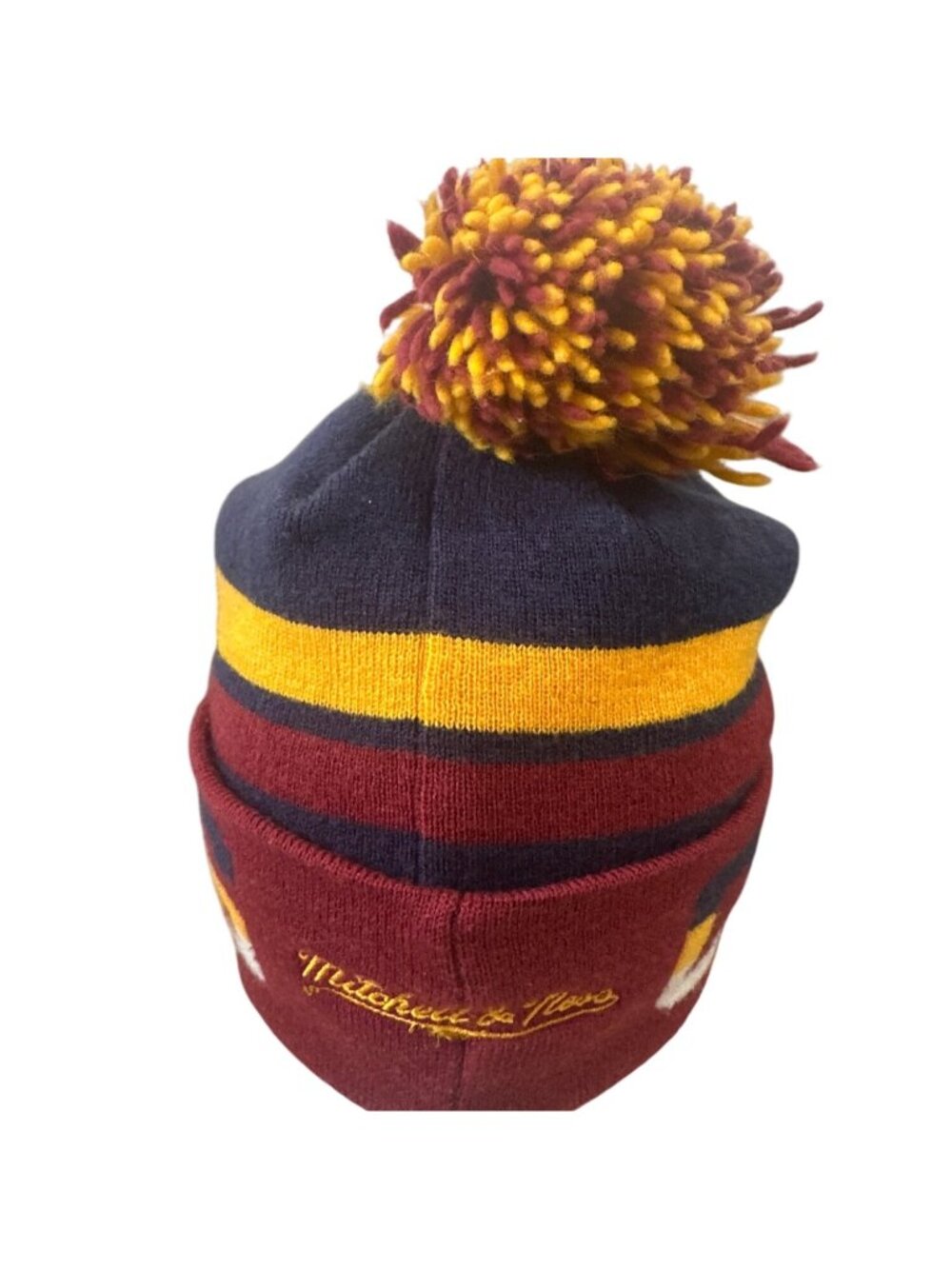 Cleveland Cavaliers Mitchell & Ness Pom Beanie Hat Maroon & Navy Basketball NBA - Picture 3 of 7